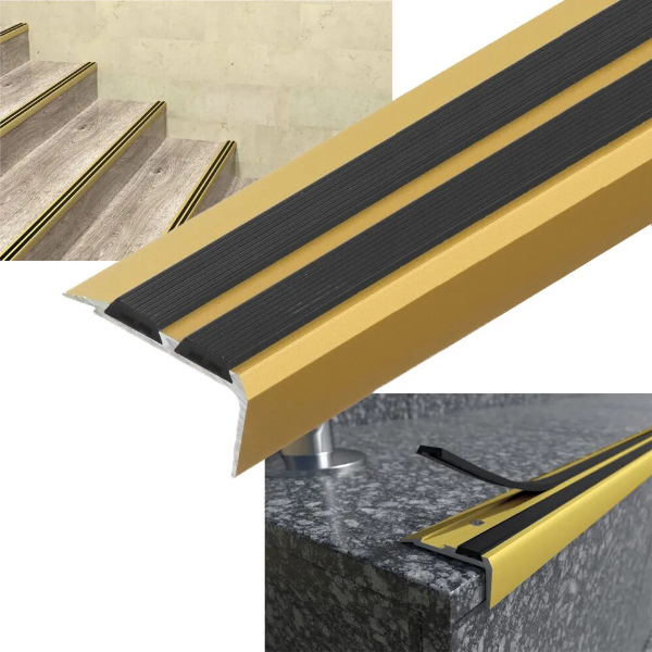 Aluminium Stair Edge Nosing Trim with Pre-Drilled Holes for Wood & Carpet