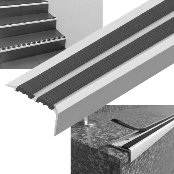 Aluminium Stair Edge Nosing Trim with Pre-Drilled Holes for Wood & Carpet