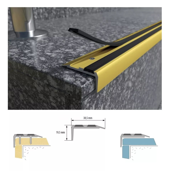 Aluminium Stair Edge Nosing Trim with Pre-Drilled Holes for Wood & Carpet