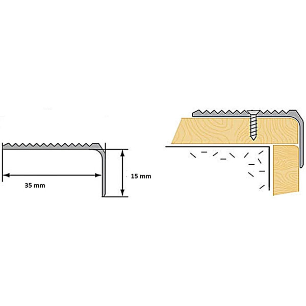 Non-Slip Anodised Aluminium Stair Nosing Edge Trim 0.9m Step Edging