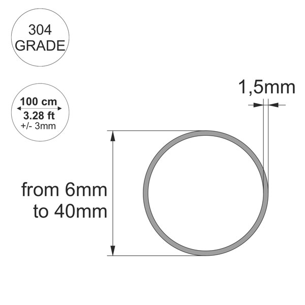 Stainless Steel 304 Grade 1m Round Pipe/Tube 