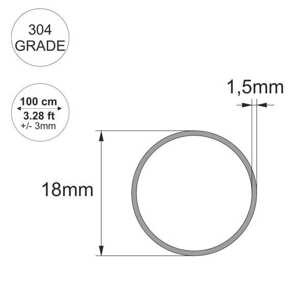 Stainless Steel 304 Grade 1m Round Pipe/Tube 