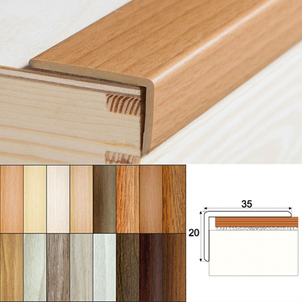 1m Long Self-Adhesive UPVC  Wood Effect Stair Edge Nosing Trim