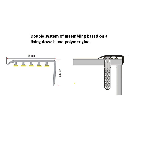 45mm x 22mm UPVC Stair Nosing for Wooden and Laminate Stairs with Edge Protection