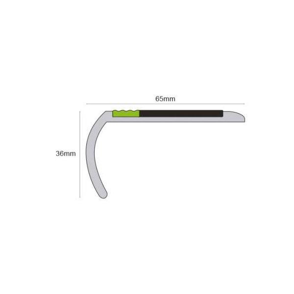 Non Slip 65mm x 36mm Tredsafe Aluminator Commercial Stair Nosing with PVC Insert for Heavy Duty
