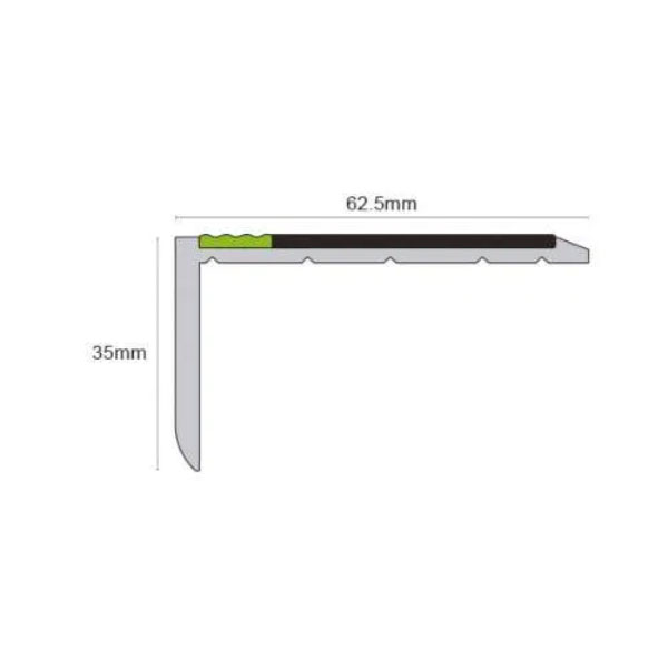 62.5mm x 35mm Tredsafe Aluminator Slimline Commercial Non Slip Stair Nosing with PVC Insert   