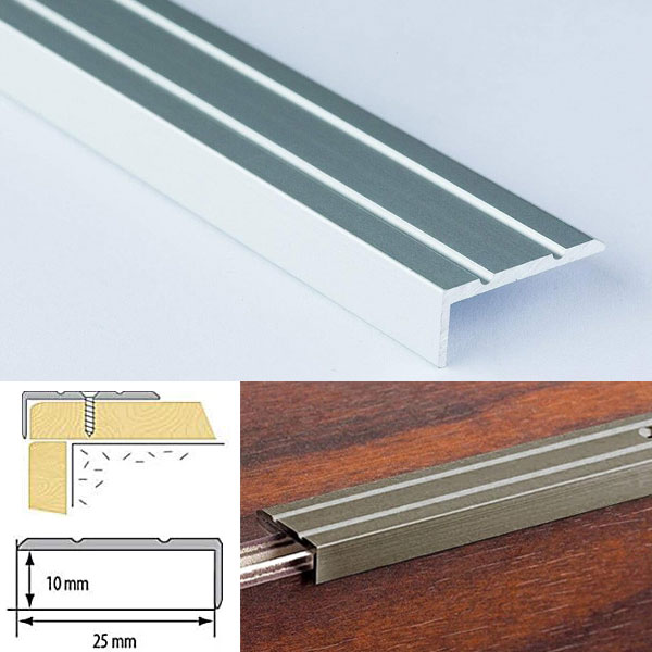 Andonised Aluminium Anti Slip Stair Edge Protector Rubust Trim Drilled