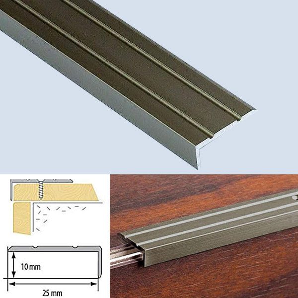 Andonised Aluminium Anti Slip Stair Edge Protector Rubust Trim Drilled