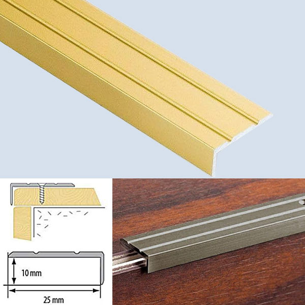 Andonised Aluminium Anti Slip Stair Edge Protector Rubust Trim Drilled