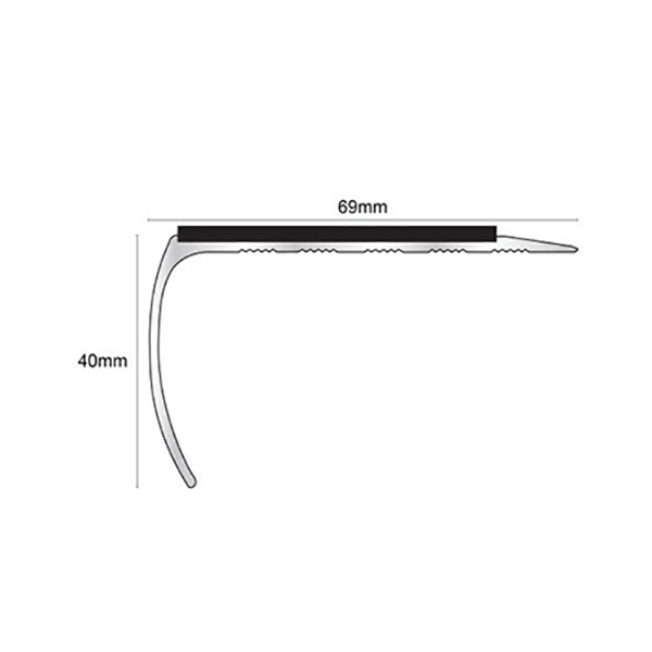 69mm x 40mm Aluminium Anti-Slip Commercial Stair Nosing With PVC Insert 
