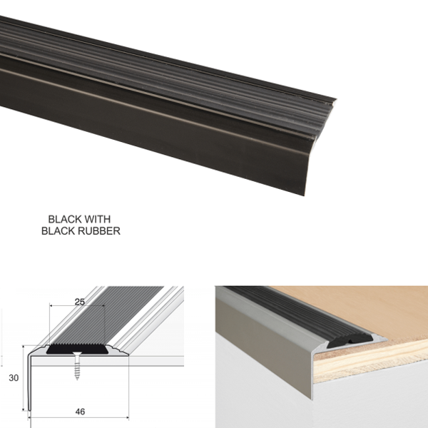 Anodised Aluminium Stair Nosing with Anti-Slip Rubber Insert Perfect Finish for All Stair Types