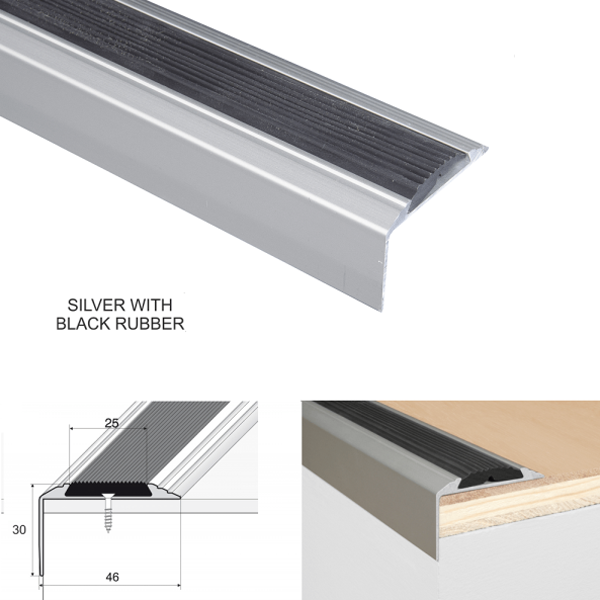 Anodised Aluminium Stair Nosing with Anti-Slip Rubber Insert Perfect Finish for All Stair Types