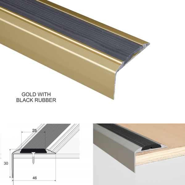 Anodised Aluminium Stair Nosing with Anti-Slip Rubber Insert Perfect Finish for All Stair Types