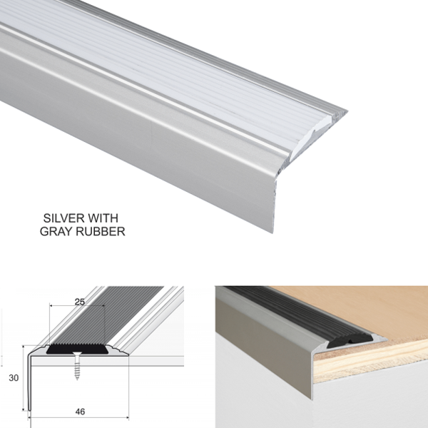 Anodised Aluminium Stair Nosing with Anti-Slip Rubber Insert Perfect Finish for All Stair Types