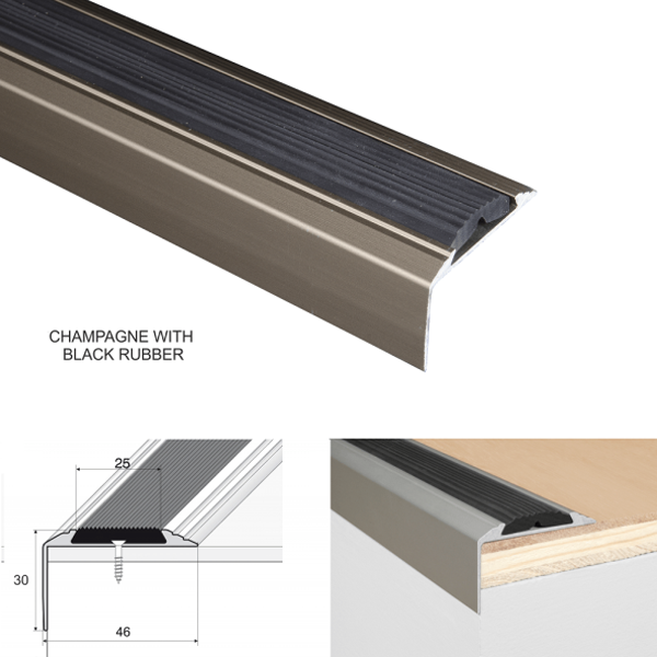 Anodised Aluminium Stair Nosing with Anti-Slip Rubber Insert Perfect Finish for All Stair Types