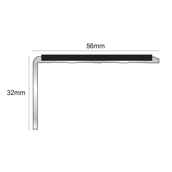 56mm x 32mm Aluminium Commercial Stair Nosing With Non Slip PVC Insert 