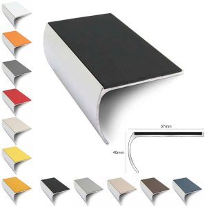 57mm x 40mm Aluminium Non Slip Commercial Bullnose Edge Trim With PVC Insert 