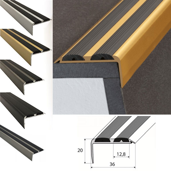 Anodised Aluminium Stair Nosing with Dual Anti-Slip Inserts