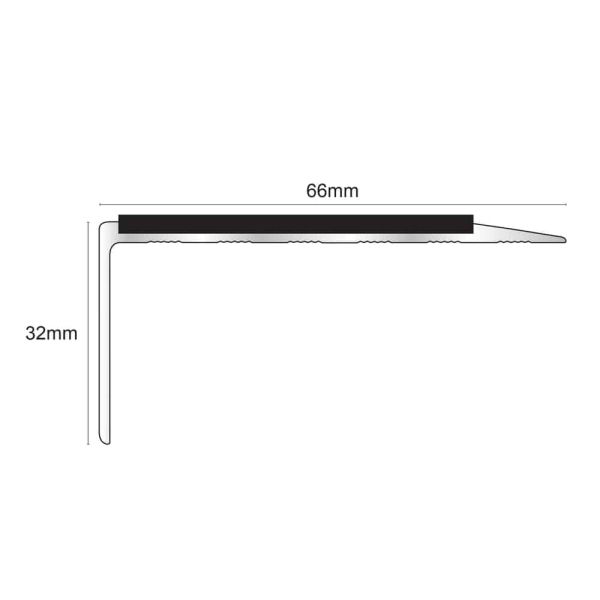 Aluminium Anti Slip Stair Nosing 66mm x 32mm Edge Trim With PVC Insert