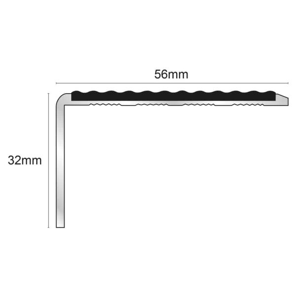 56mm x 32mm Aluminium Non Slip Stair Nosing Edge Trim With PVC Insert 