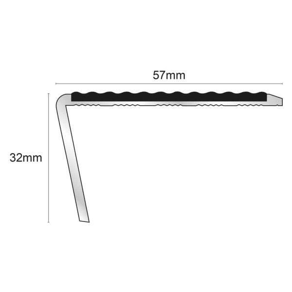  Aluminium Anti Slip 57mm x 32mm Stair Nosing Rakeback Edge Trim With PVC Insert 