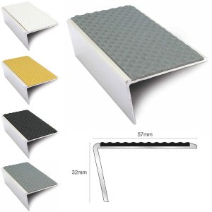  Aluminium Anti Slip 57mm x 32mm Stair Nosing Rakeback Edge Trim With PVC Insert 