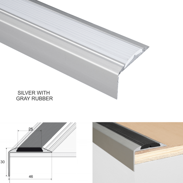 Self-Adhesive Aluminium Anti-Slip Stair Nosing Edge Trim with Rubber Insert