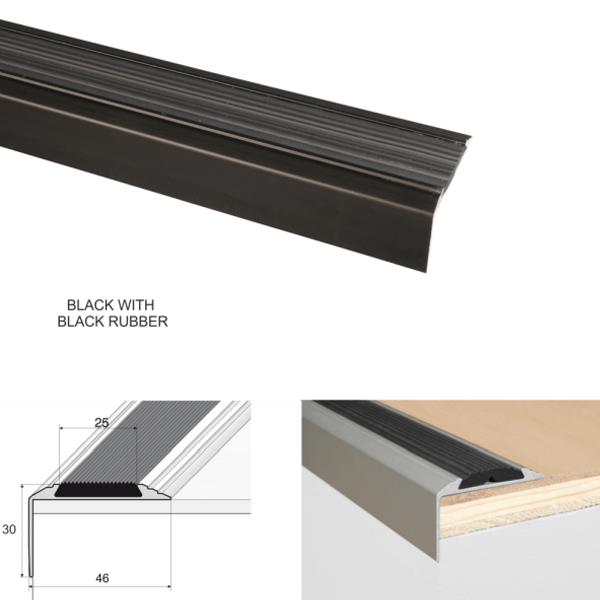 Self-Adhesive Aluminium Anti-Slip Stair Nosing Edge Trim with Rubber Insert