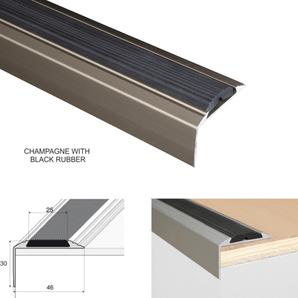 Self-Adhesive Aluminium Anti-Slip Stair Nosing Edge Trim with Rubber Insert