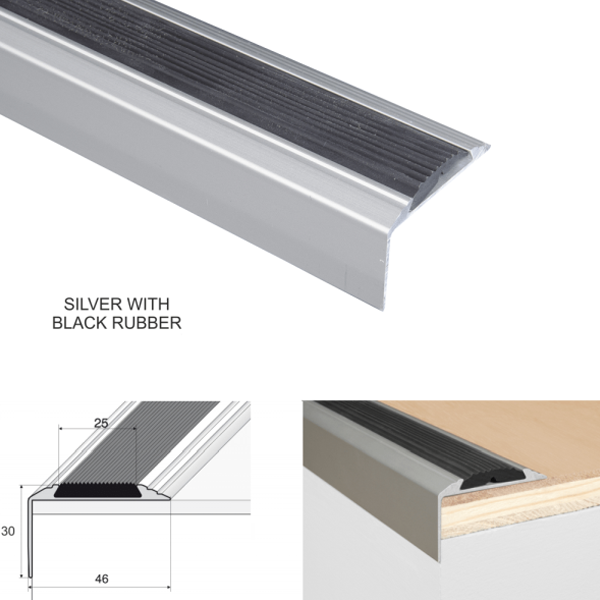 Self-Adhesive Aluminium Anti-Slip Stair Nosing Edge Trim with Rubber Insert