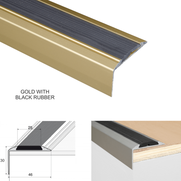 Self-Adhesive Aluminium Anti-Slip Stair Nosing Edge Trim with Rubber Insert