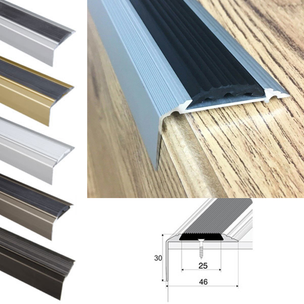 Self-Adhesive Aluminium Anti-Slip Stair Nosing Edge Trim with Rubber Insert