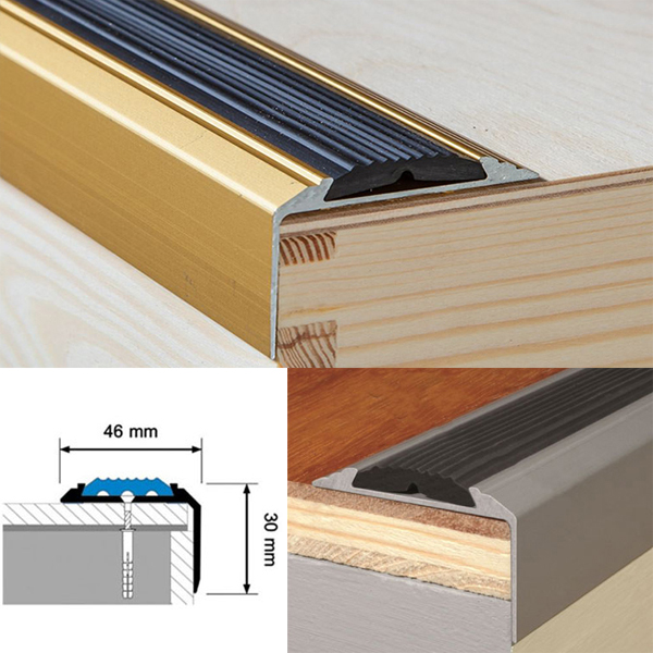 Aluminium Silver Stair Nosing For Tread Edges with Anti-Slip Rubber Insert