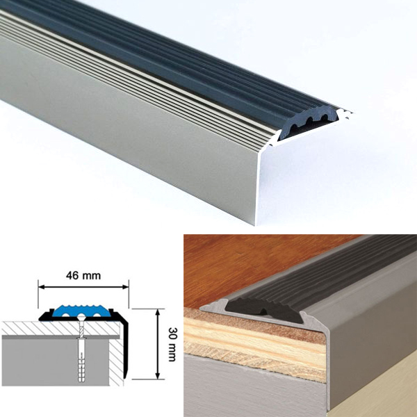 Aluminium Silver Stair Nosing For Tread Edges with Anti-Slip Rubber Insert