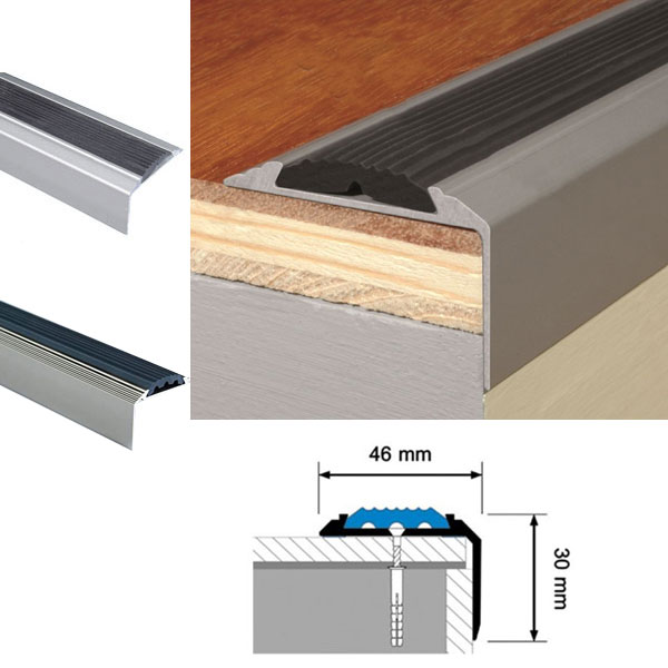 Aluminium Silver Stair Nosing For Tread Edges with Anti-Slip Rubber Insert