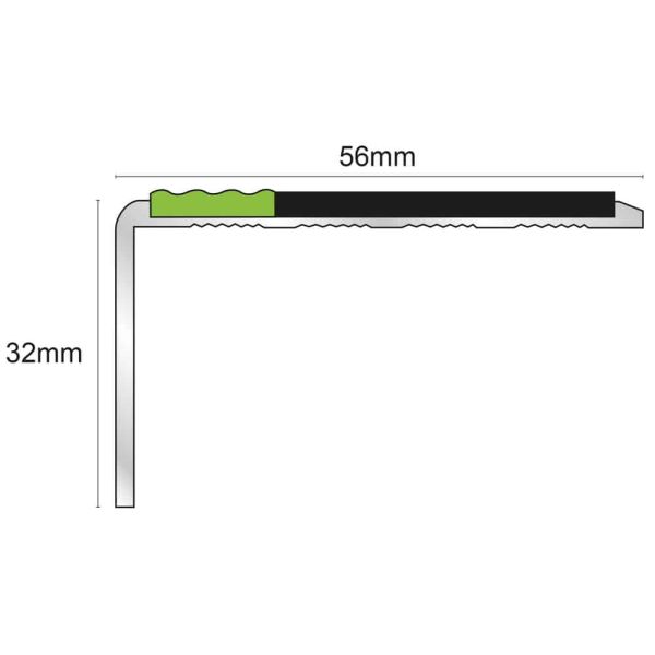 56mm x 32mm Aluminium Non-Slip Stair Nosing with PVC Insert & Illuminated Edge for Enhanced Safety