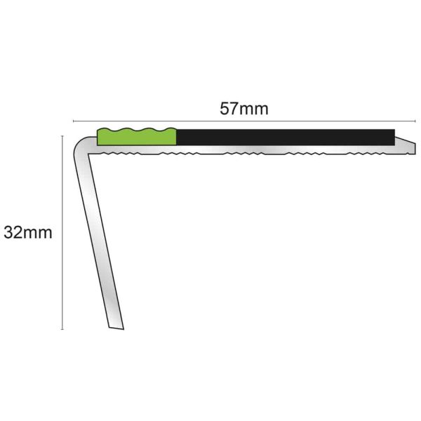 57mm x 32mm Aluminium Stair Nosing With Anti Slip PVC Insert