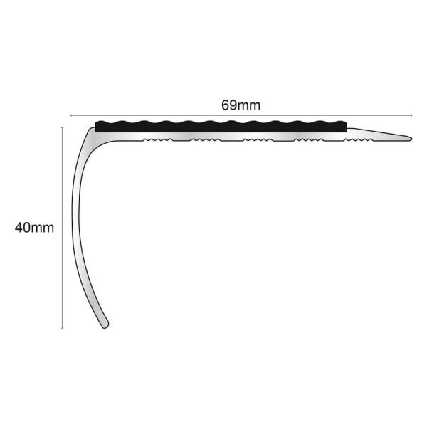 Aluminium 69mm x 40mm Tredsafe Stair Nosing Edge Trim With Non Slip PVC Insert 