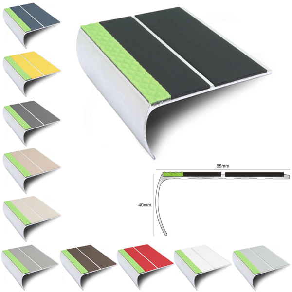 87mm x 40mm Aluminium Stair Nosing Edge Trim With Non Slip PVC Insert Tredsafe