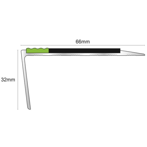  66mm x 32mm Illuminated Stair Nosing for Emergency Step Visibility With Anti Slip PVC Insert