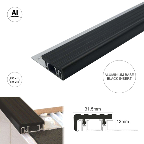 Aluminium Step Edging Nose Trim for Tiles and 12mm Stone Flooring