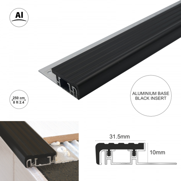 Aluminium Step Edging Nose Trim for Tiles and 12mm Stone Flooring