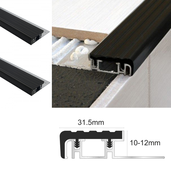 Aluminium Step Edging Nose Trim for Tiles and 12mm Stone Flooring