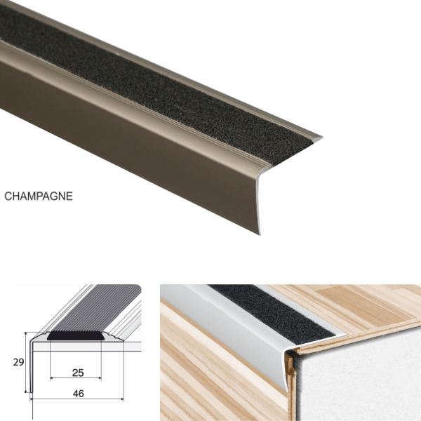 Anodised Aluminium Stairs Nosing Edge With Anti-Slip Tape for Perfect Finish