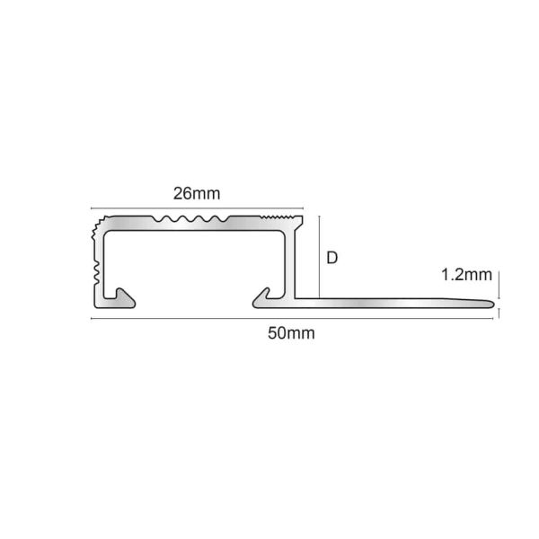 Aluminium Matt Silver Tile-In Stair Nosing 