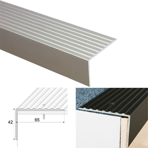 Anodised Aluminium Pre-Drilled Holes Non Slip Stair Nosing Edge Trim 