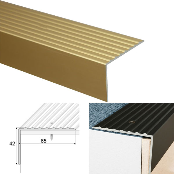 Anodised Aluminium Pre-Drilled Holes Non Slip Stair Nosing Edge Trim 