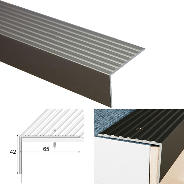 Anodised Aluminium Pre-Drilled Holes Non Slip Stair Nosing Edge Trim 