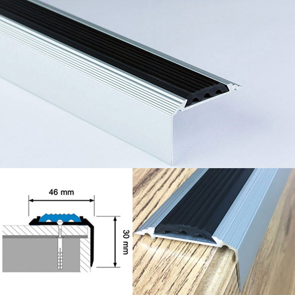 Anodised Aluminium Stair Nosing Edge Trim Step Perfect for Wooden, Laminate, Carpet, Vinyl or Tiled Stairs