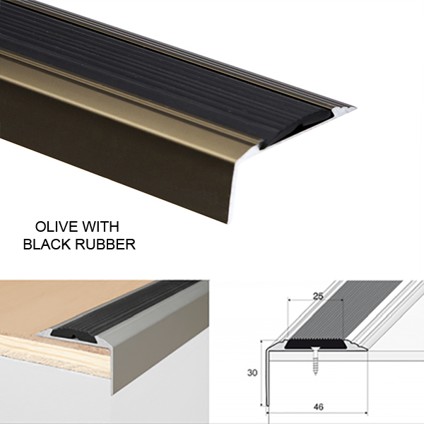 Anodised Aluminium Stair Nosing with Anti-Slip Rubber Insert